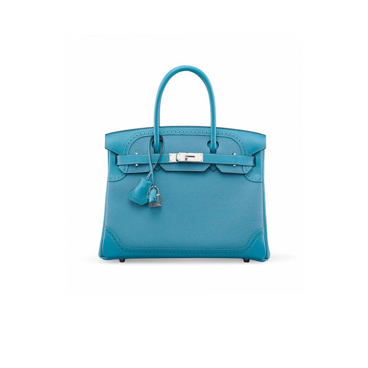H**mes birkin 30 lace series denim blue silver buckle h082653ck69 (30*22*15cm)