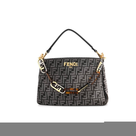 F**di chenille vitello seta plexiglass ff F**di o'lock zipper anthracite asfalto (34*23*13cm)