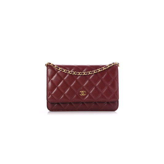 Ch*el classic wallet on chain grained shiny calfskin ap4241 (19.5*12*4cm)
