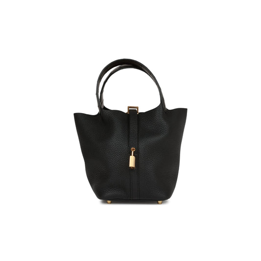 H**mes picotin lock 18 black matte alligator and clemence touch gold hardware (18*13*18cm)
