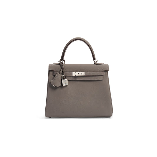 H**mes togo leather retournÉ kelly 25 with palladium hardware (25*17*7cm)