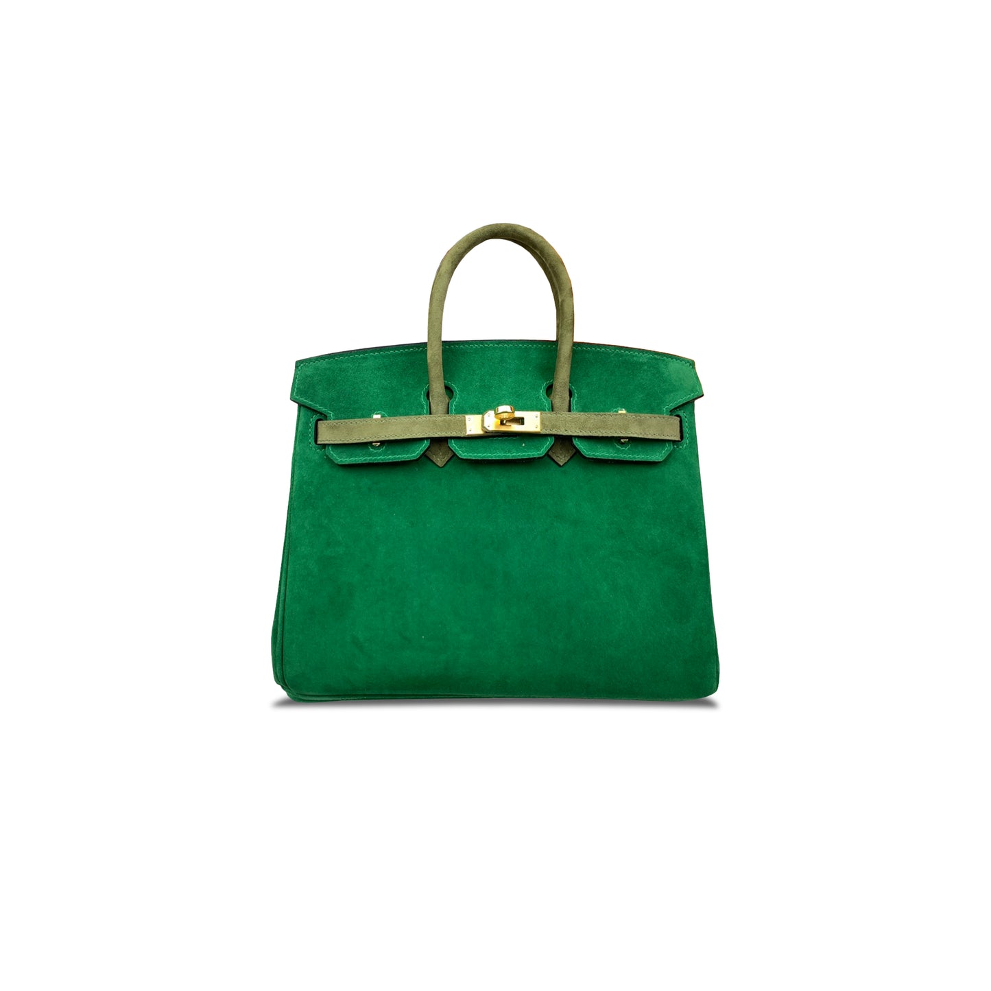 H**mes birkin 25 chamois bamboo green and jungle green horseshoe print gold buckle h028369cc90 (25*20*13cm)