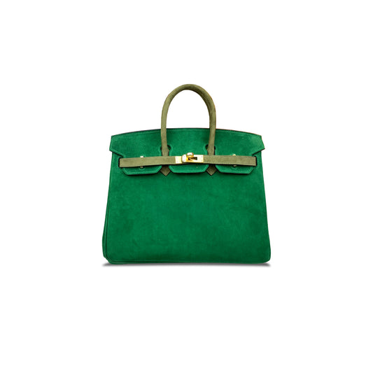 H**mes birkin 25 chamois bamboo green and jungle green horseshoe print gold buckle h028369cc90 (25*20*13cm)