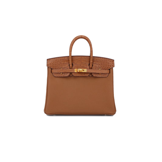 h**mes master birkin touch 25 matt alligator G01den brown togo silver buckle 10090114 (25*20*13cm)