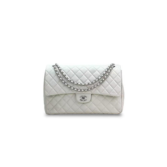 Ch*el shiny caviar silver clutch purse large flap crossbody bag (40*27*12cm)