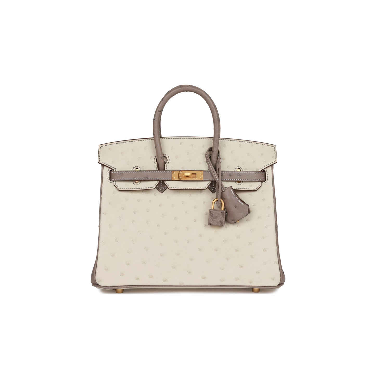 H**mes special order (hss) birkin 25 beton and gris asphalte ostrich brushed gold hardware handmade (25cm)