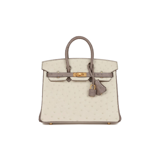 H**mes special order (hss) birkin 25 beton and gris asphalte ostrich brushed gold hardware handmade (25cm)