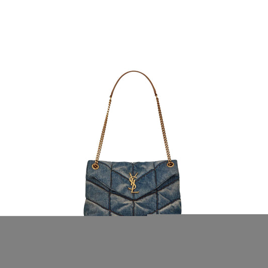 Y*L puffer small chain bag in quilted vintage denim and suede 5774762pt674575 (29*17*11cm)