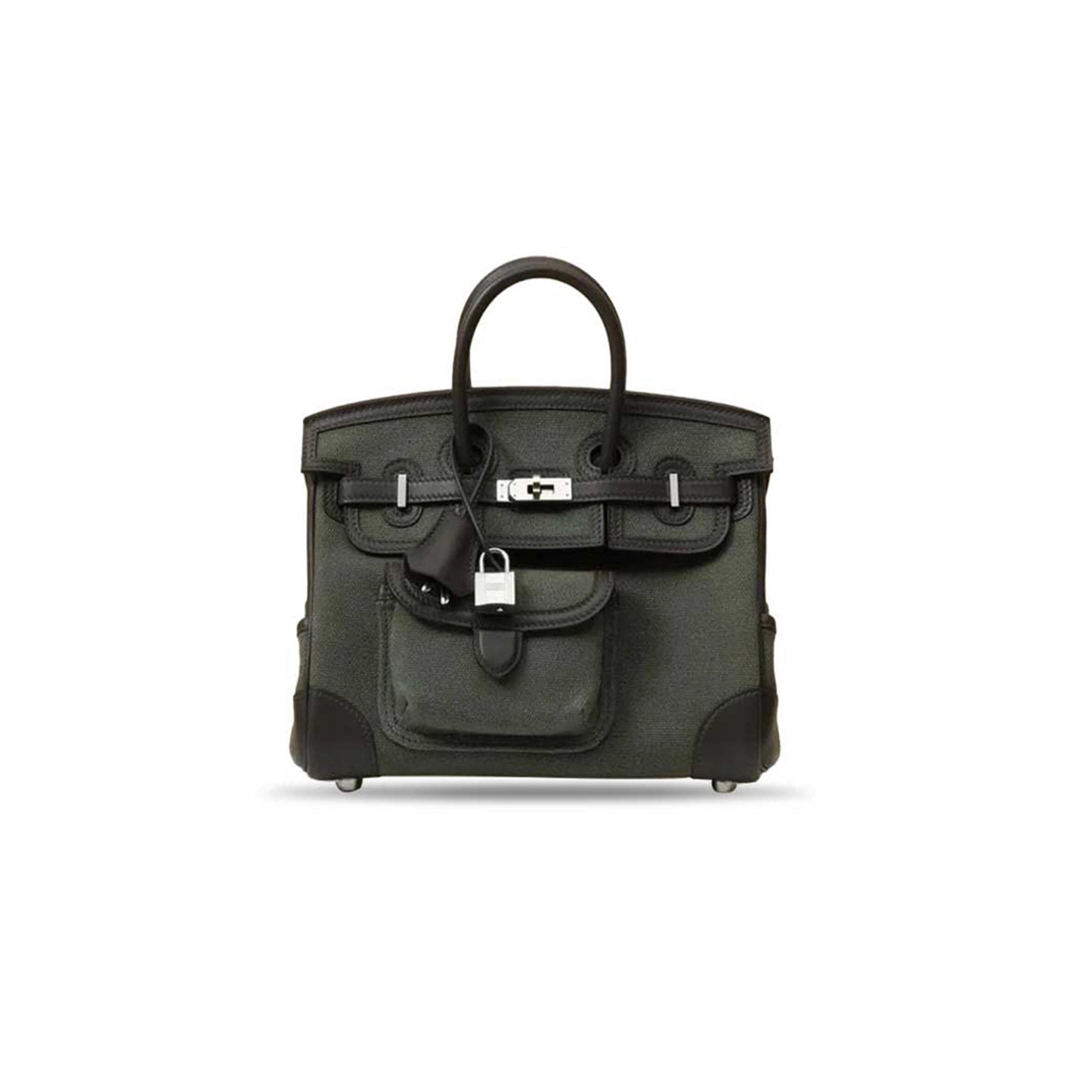 H**mes MASTER CARGO BIRKIN 25 CM DARK BRONZE EBENE WITH PALLADIUM CANVAS AND SWIFT LEATHER (25*20*13cm)