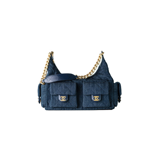 Ch*el 25c hobo hippie bag dark denim blue as5302 (35*27*18cm)