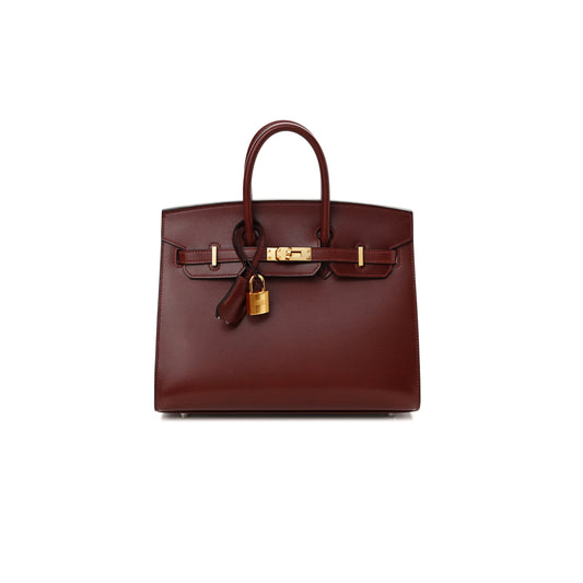 H**mes master birkin 30 box leather burgundy gold buckle h029281ck86 (30*23*15cm)