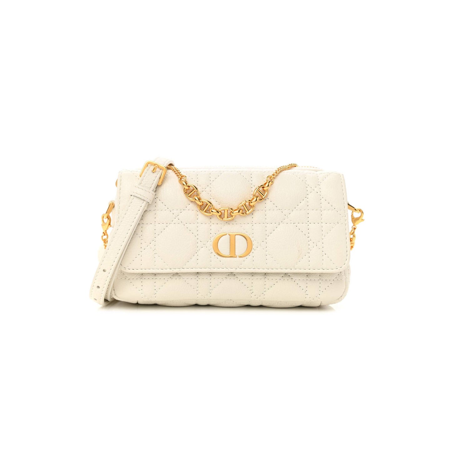 d*or S*pple calfskin cannage caro pouch with chain latte (18*10*6.4cm)