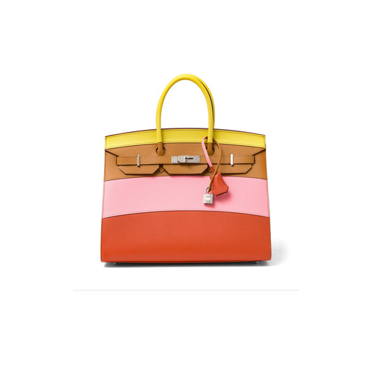 H**mes birkin 35 epsom leather rainbow bag silver buckle h028326ck03 (35*28*18cm)