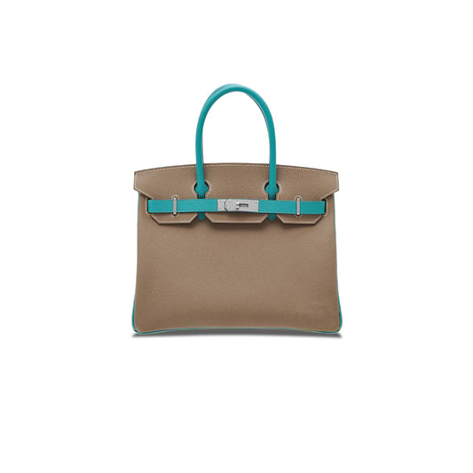 H**mes master birkin 30 epsom elephant grey and peacock blue silver buckle bag h028369ck63 (30*23*15cm)