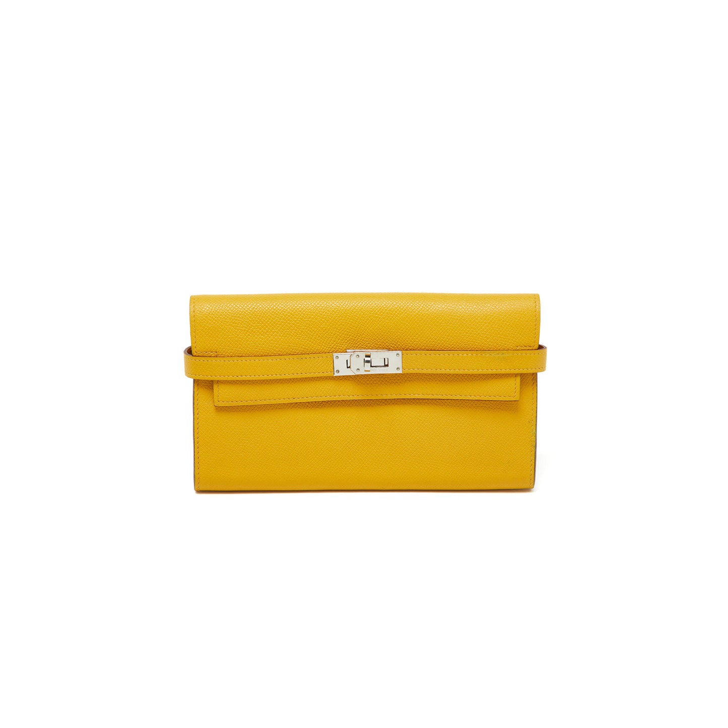 H**me5 jaune epsom leather kelly longue wallet palladium hardware (20*12*2cm)
