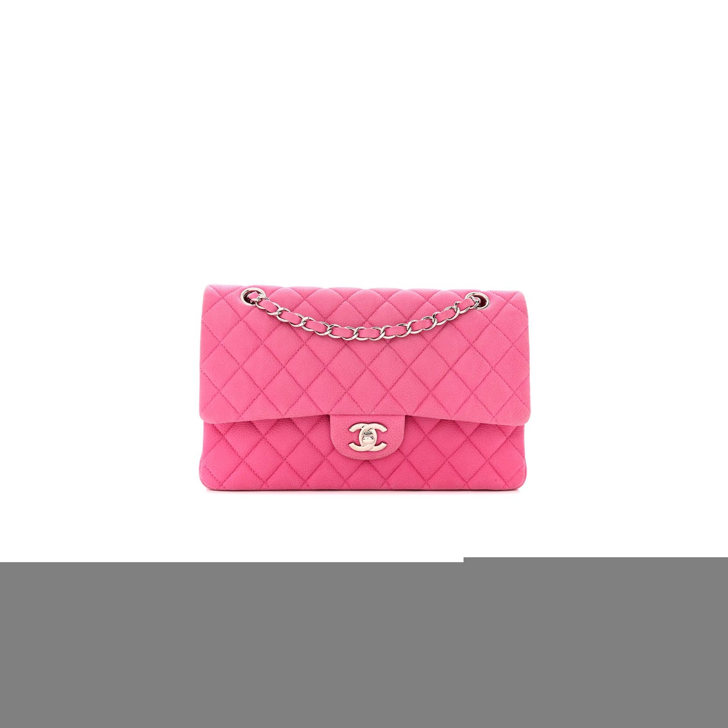 Ch*el iridescent caviar quilted medium double flap light gold pink (25*15*6cm)