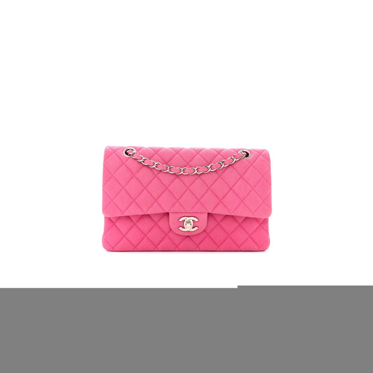 Ch*el iridescent caviar quilted medium double flap light gold pink (25*15*6cm)