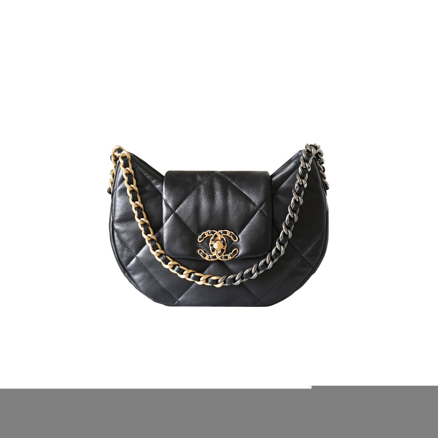 Ch*el master 19 hobo bag black lambskin mixed metal hardware as4638 (30*21*7.5cm)