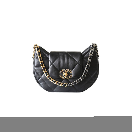Ch*el master 19 hobo bag black lambskin mixed metal hardware as4638 (30*21*7.5cm)