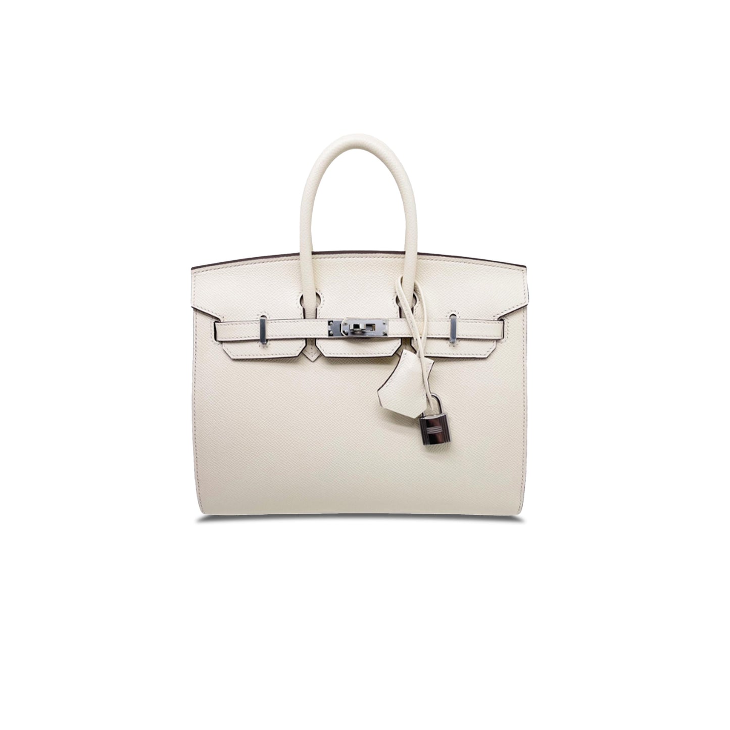 H**mes master birkin 25 epsom leather cream white silver buckle handbag 24062877 (25*20*13cm)