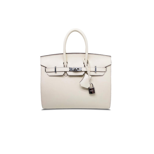 H**mes master birkin 25 epsom leather cream white silver buckle handbag 24062877 (25*20*13cm)