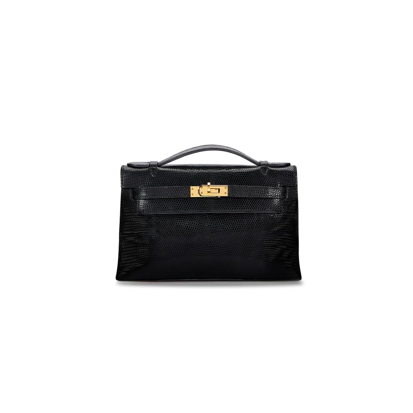 H**mes master black shiny niloticus lizard kelly pochette gold hardware (22*14*7cm)