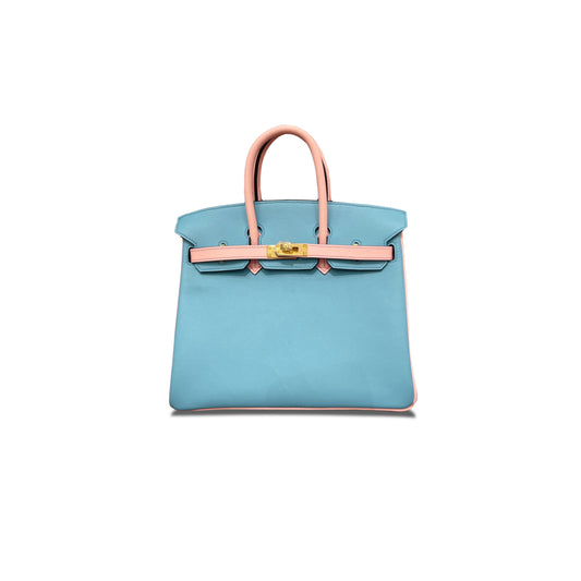 H**mes master birkin 25 swift leather candy blue 3q pink gold buckle h049363ck04 (25*20*13cm)