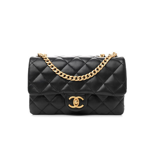 Ch*el lambskin quilted small pillow crush flap black gold hardware (22*13*6cm)