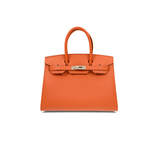 H**mes birkin 35 epsom leather orange silver buckle luxury bag bk30r1epsso (35*28*18cm)