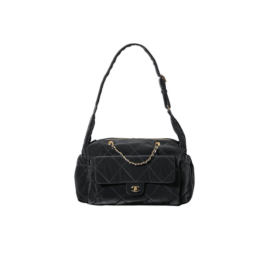 Ch*el 24n coconeju twist lock bowling bag shoulder crossbody bag black as5055 (44*22*18cm)