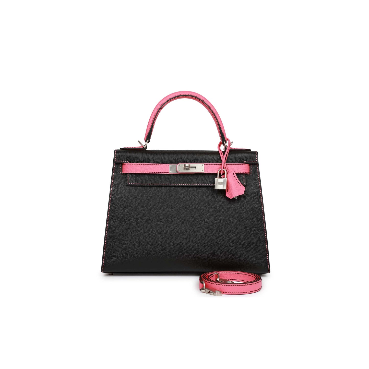H**mes kelly 25 black and rose azalee epsom hardware (25*17*7cm)