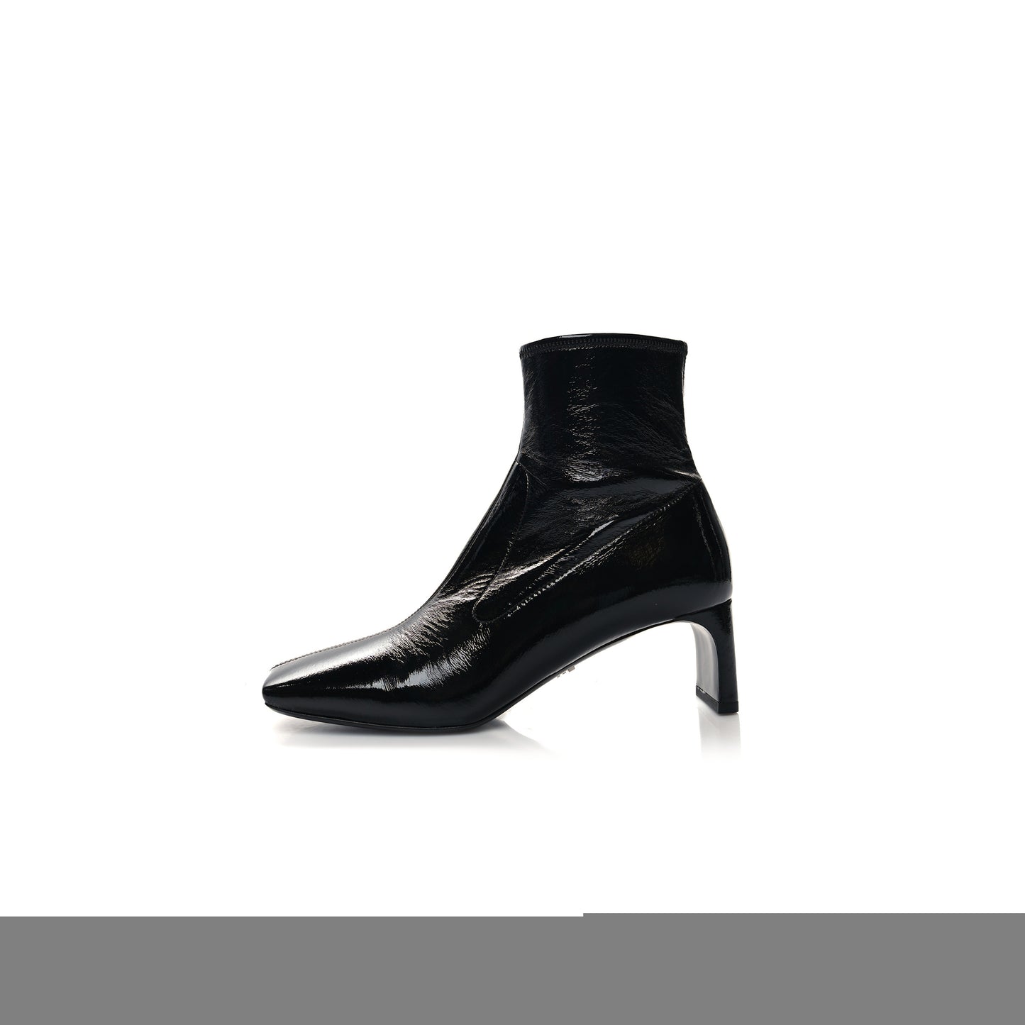 Pra*a patent naplak tech square toe 55mm ankle boots 40.5 black