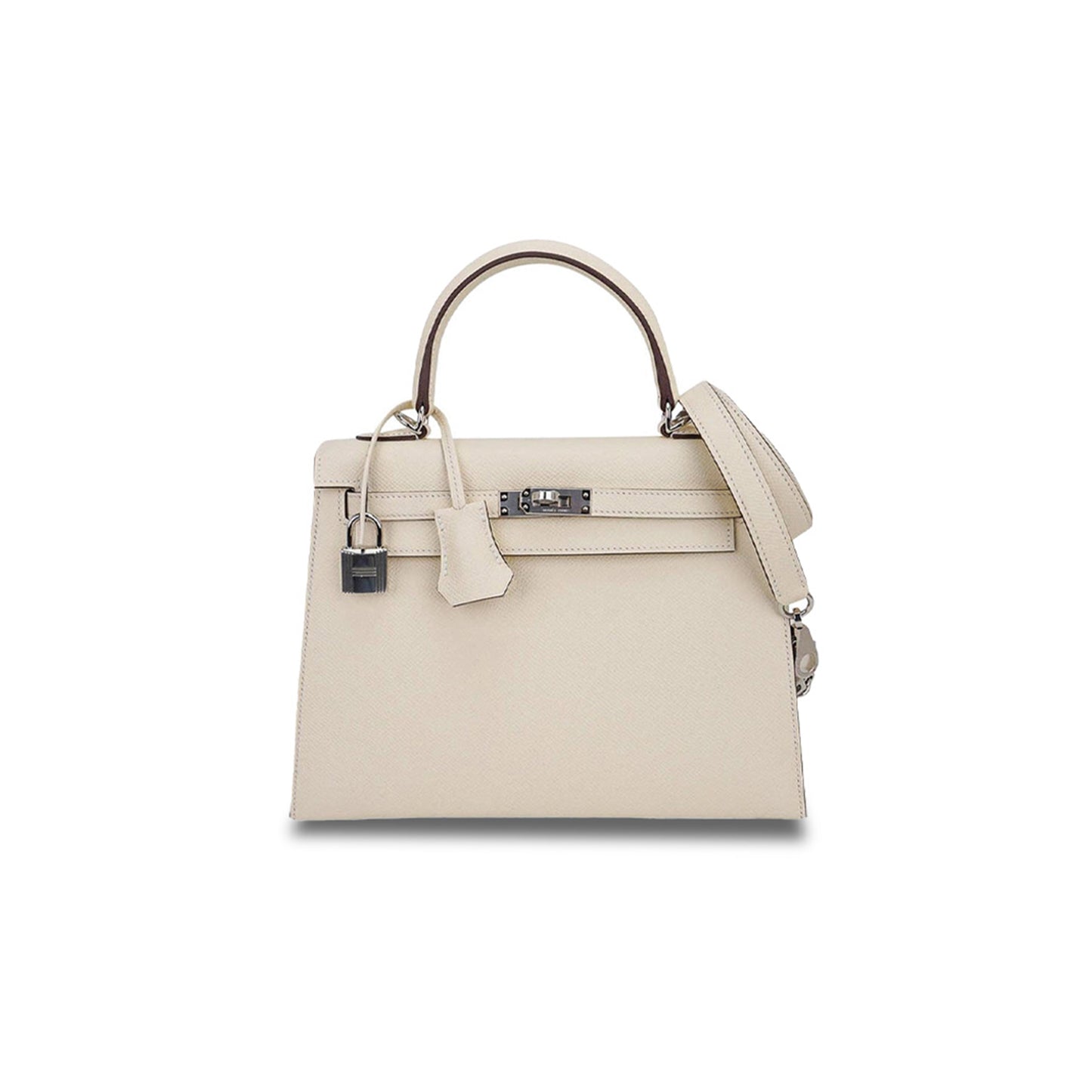 H**mes kelly 25 bag nata palladium hardware epsom leather (25*17*7cm)