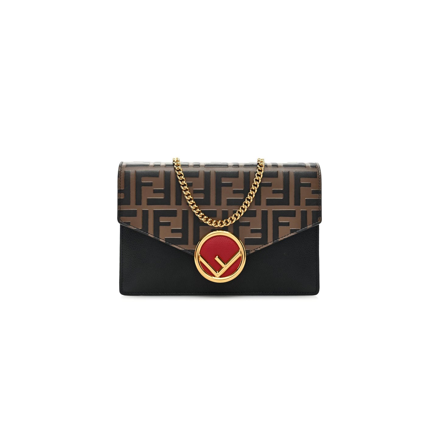 F**di vitello cruise f is F**di bi-color ff 1974 embossed medium envelope wallet on chain black maya (20*13*4cm)