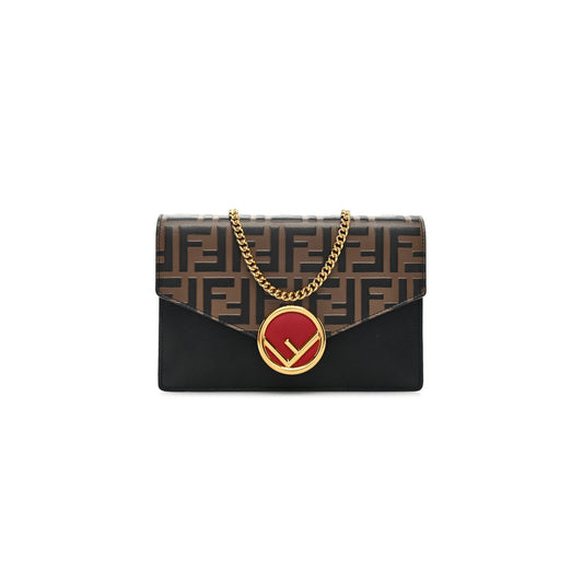 F**di vitello cruise f is F**di bi-color ff 1974 embossed medium envelope wallet on chain black maya (20*13*4cm)