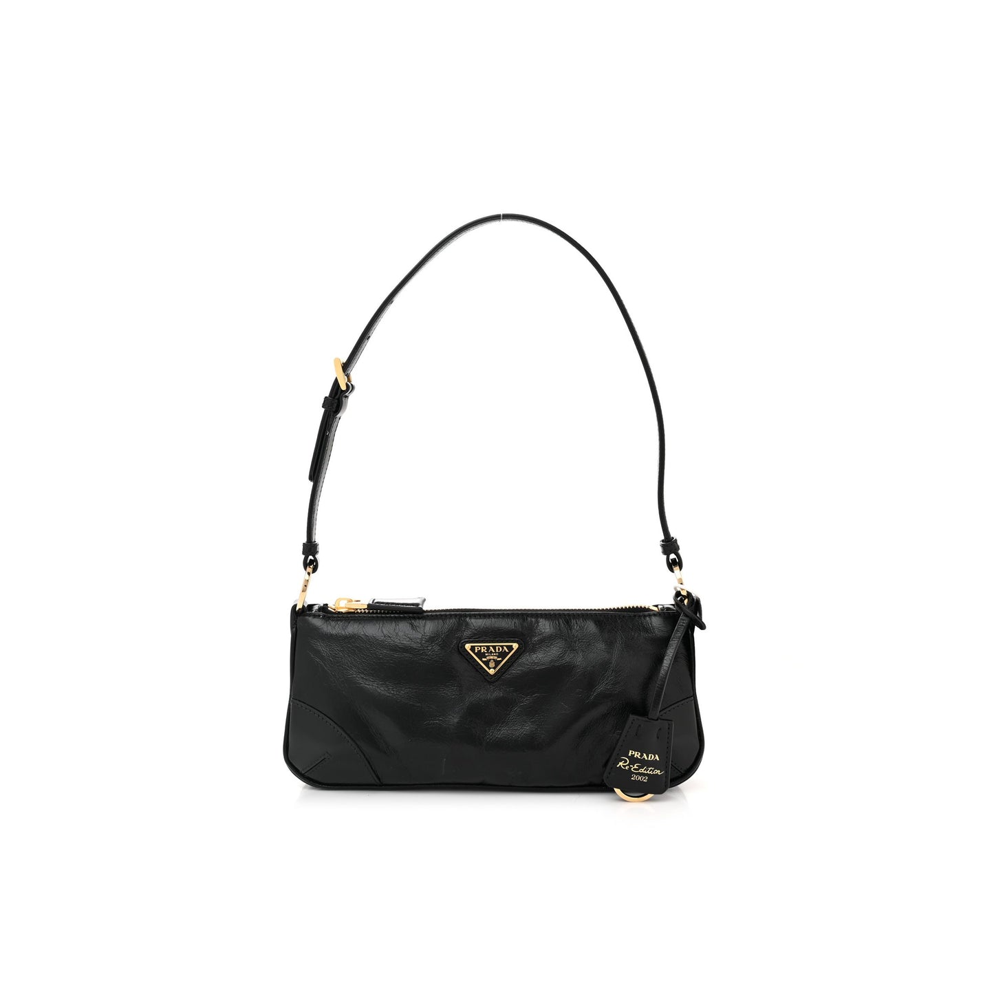 Pra*a vitello shine brushed calfskin re-edition 2002 shoulder bag black (24*10*6cm)