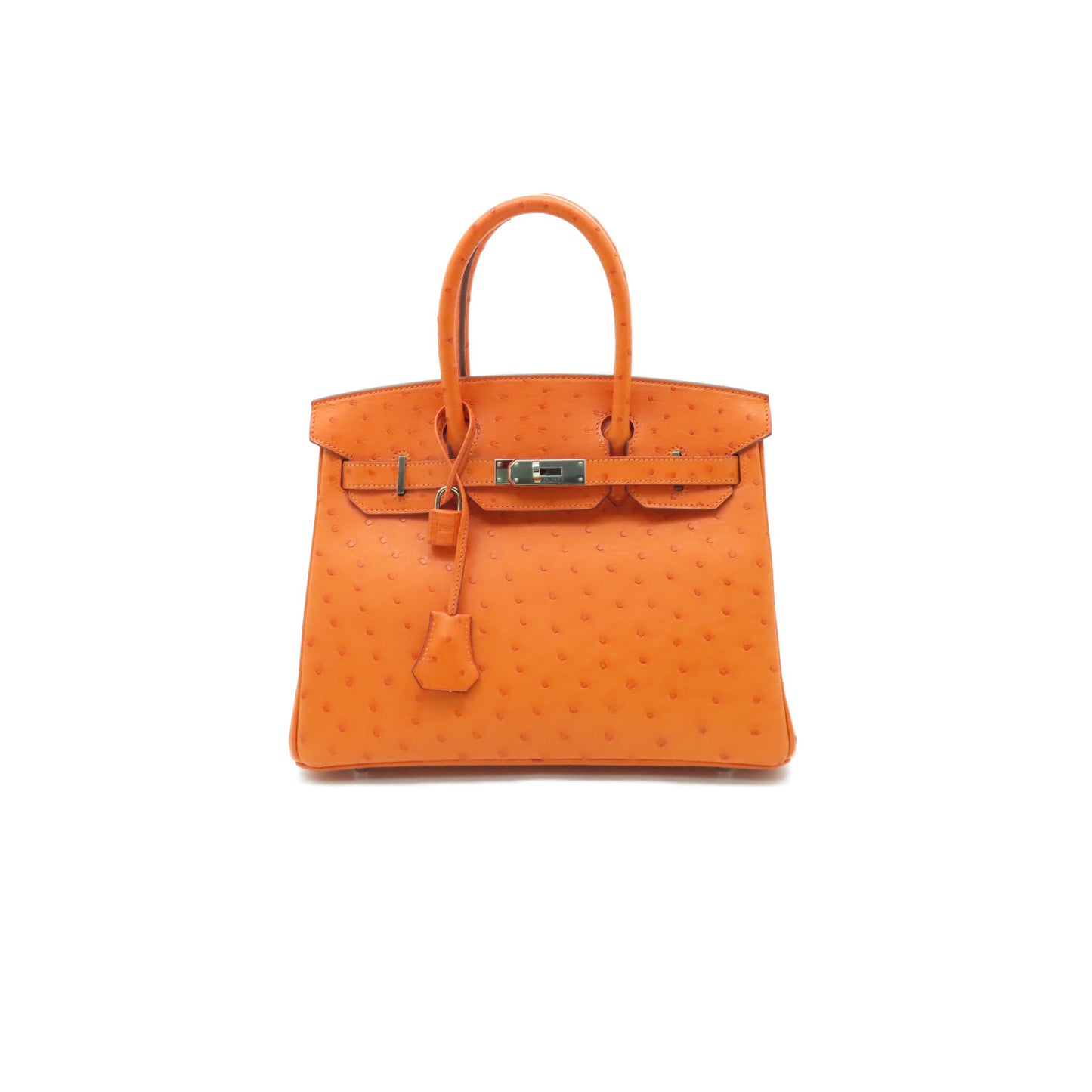 H**mes master birkin 25 ostrich leather orange silver buckle h041944ck73 (25*20*13cm)