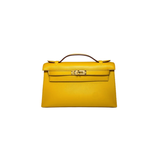 H**mes kelly pochette jaune ambre swift gold hardware (22*14*7cm)