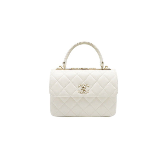 Ch*el 2way bag top handle flap bag lambskin white as4654 (25*16*9cm)