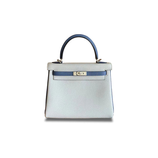 H**mes kelly 25 togo haze blue and agate blue silver buckle (25*17*7cm)
