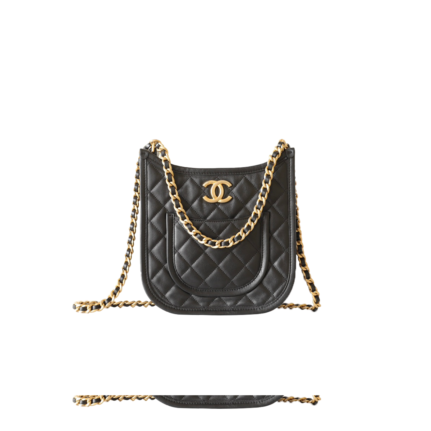 Ch*el master black calfskin quilted cc crossbody hobo handbag as4532 (24*20*6cm)