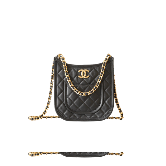Ch*el master black calfskin quilted cc crossbody hobo handbag as4532 (24*20*6cm)
