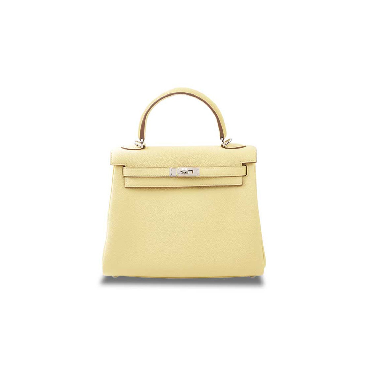 H**mes master kelly 25 togo chick yellow silver buckle (25*17*7cm)
