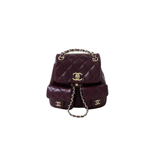 Ch*el backpack grained calfskin gold-tone as3787 (17.5*16.5*10cm)