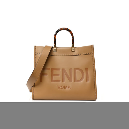 F**di vitello king plexiglass logo embossed medium F**di sunshine shopper tote miele scuro (36*30*16cm)