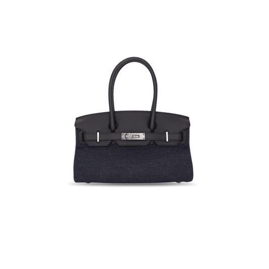 H**mes 29CM BIRKIN DENIM BLACK SWIFT LEATHER PALLADIUM HARDWARE (29*19*16cm)
