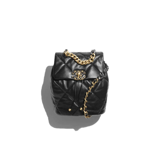 Ch*el master 19 backpack shiny lambskin gold metallic black (26*22*16cm)