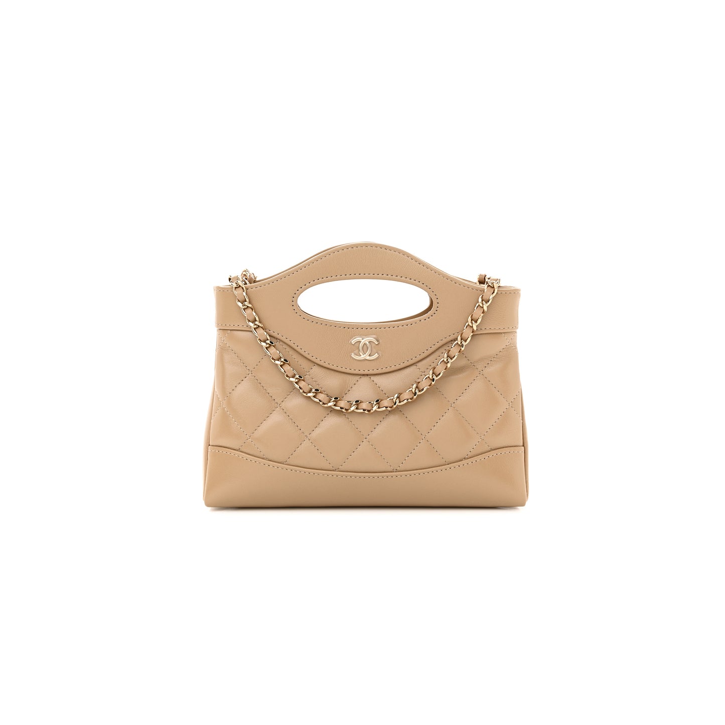 Ch*el shiny crumpled calfskin quilted nano 31 shopping bag beige (20*17.5*3.5cm)