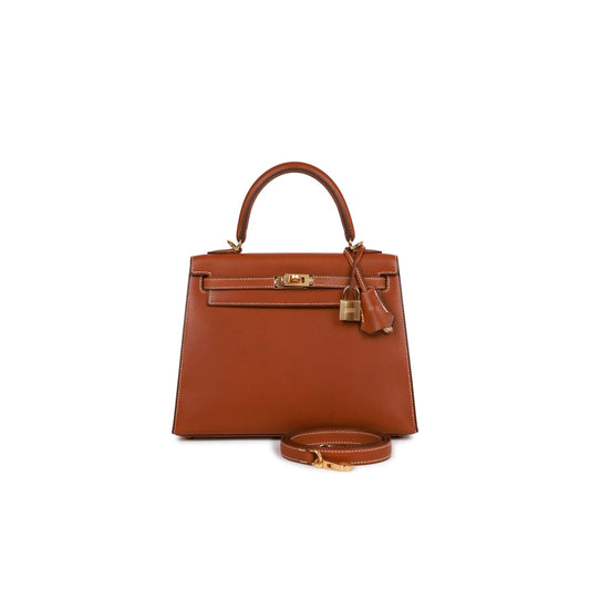 H**mes kelly sellier 25 fauve barenia gold hardware (25*17*7cm)