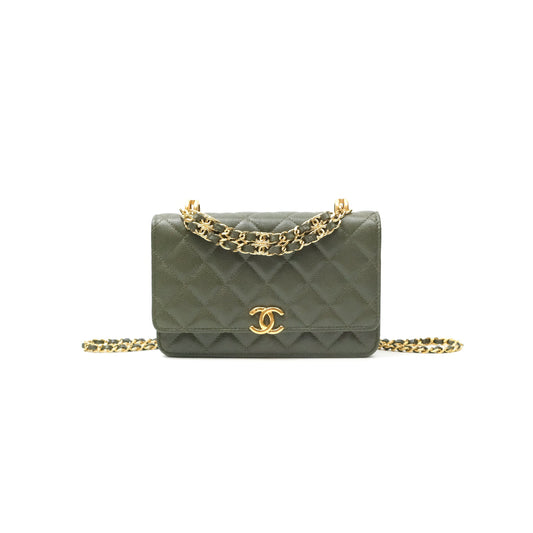 Ch*el master wallet on chain woc dark olive green caviar gold hardware ap3019 (19*12*3.5cm)